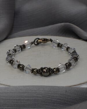 Vintage Sterling Silver Crystal Beaded Bracelet 6.8G / 6.2in